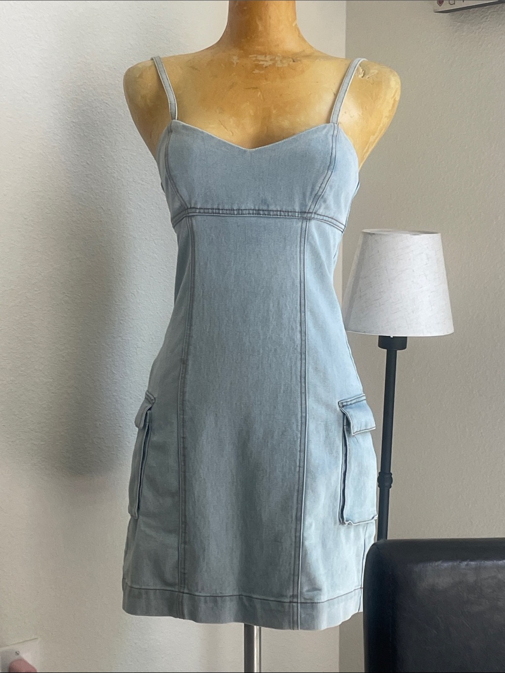 Tinseltown Light Blue Denim Spaghetti-Strap Mini Dress